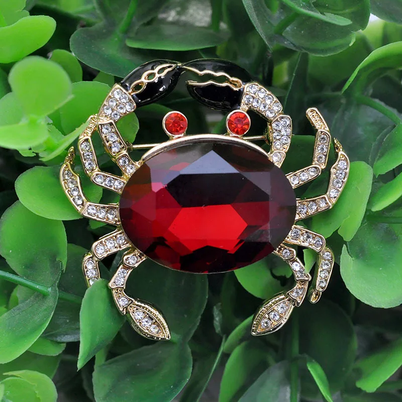2018 New Arrival Red Crystal Rhinestone and Glass Crab Brooch Pins for Women | Украшения и аксессуары
