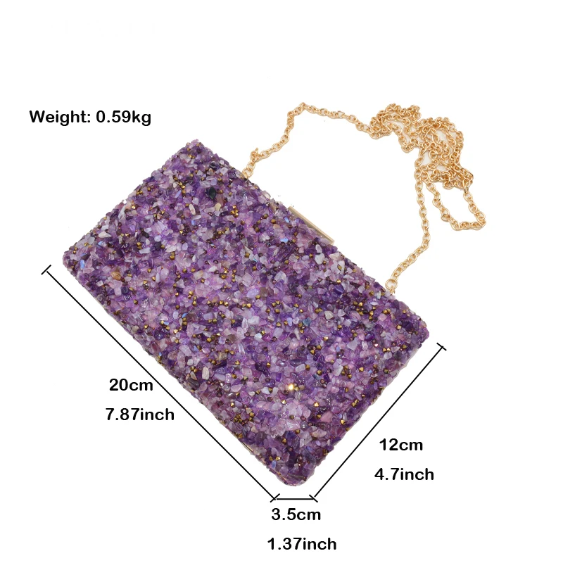 LAUWOO Purple Stone Women Elegant Evening Bags Lady Diamond Banquet Bag Minaudiere Female Wedding Party Clutch | Багаж и сумки