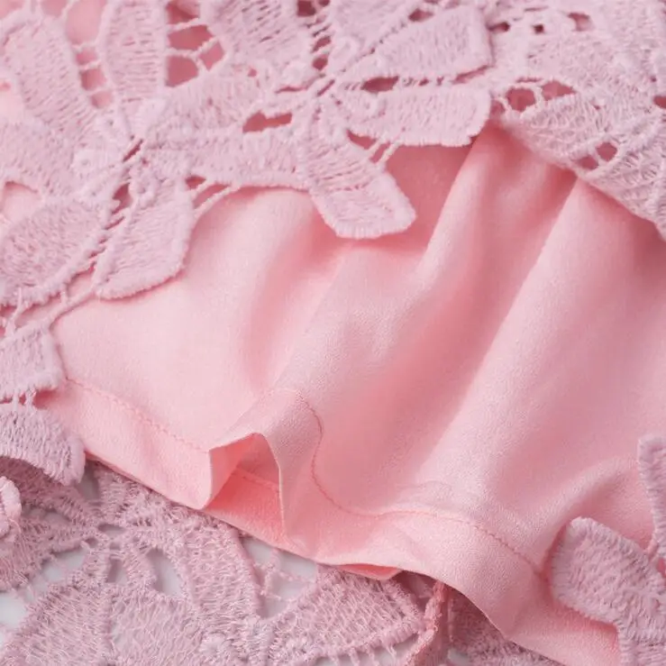 

Pink Color Big Size Elegant Lace Dresses 2017 Summer Dress Sexy Hollow Out Short Sleeve Sweet Women Dress 5XL Plus Size Vestidos