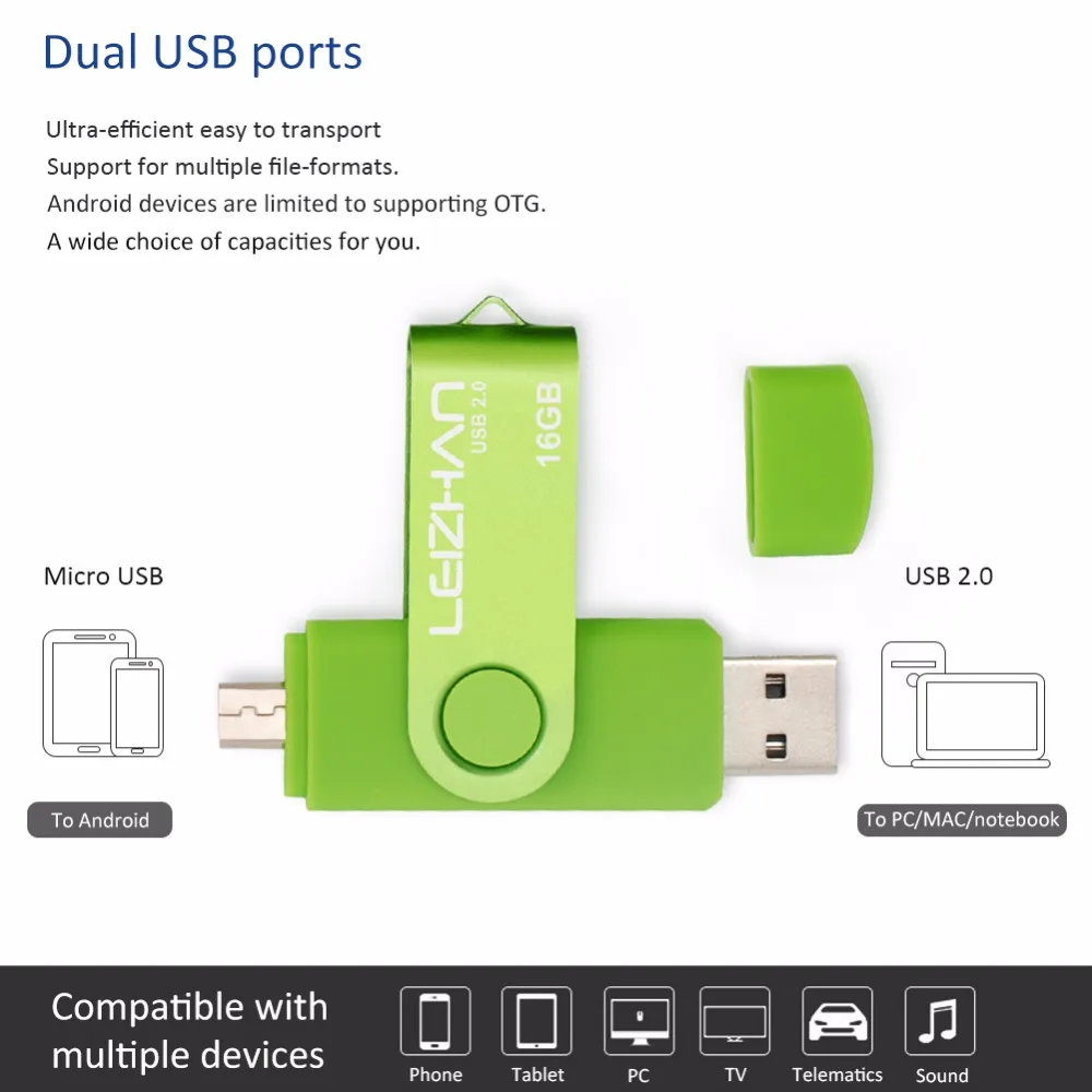 LEIZHAN otg usb флэш накопитель для Android/планшета/ПК 128 Гб 64 ГБ 32 16 8 4 карта памяти micro stick|USB