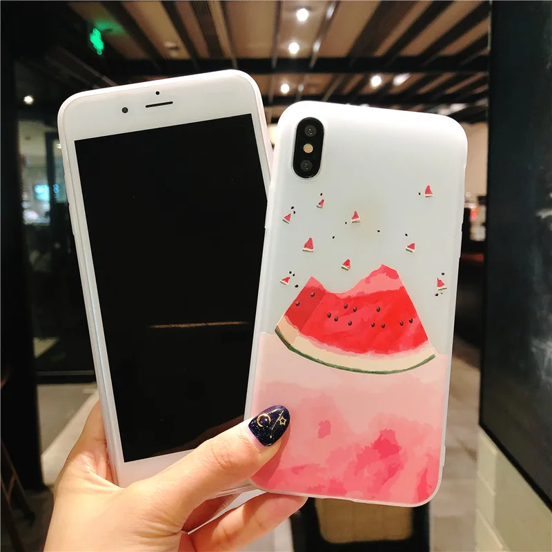 3D Emboss Watermelon Case For iPhone X 8 7 Plus 6 6s 5 5s SE Phone Cases Summer Peach Fruit Flower Soft Silicone TPU Cover |