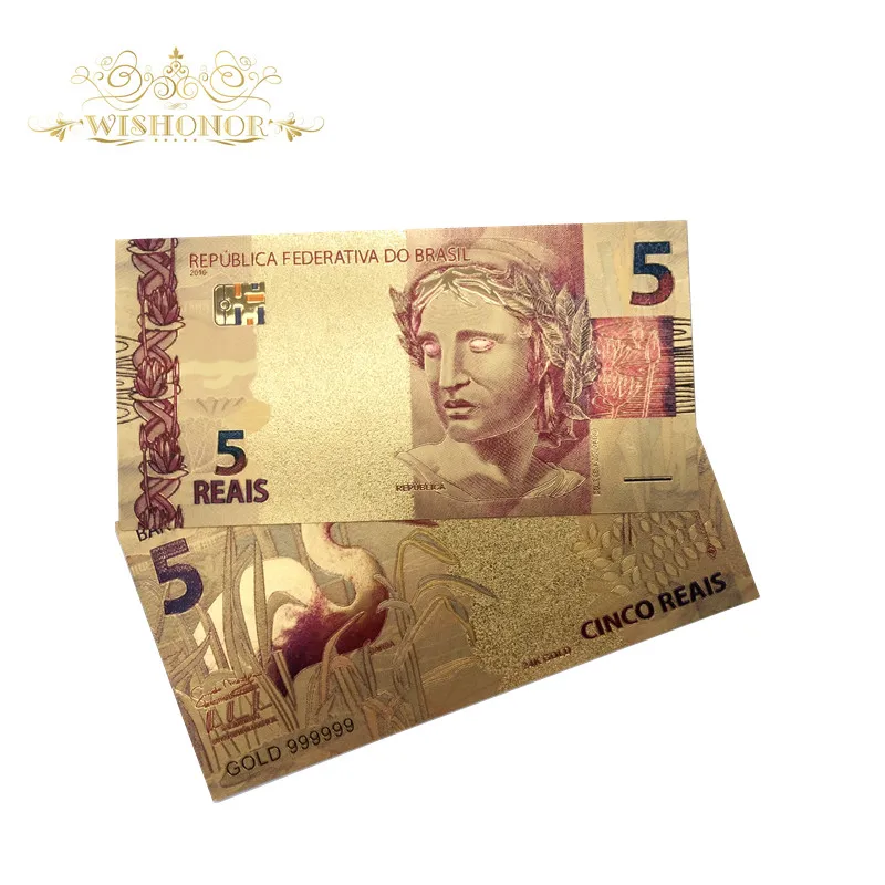 Хорошие продукты 10 шт./лот цвет бразильские золотые банкноты 5 реалов в 24K