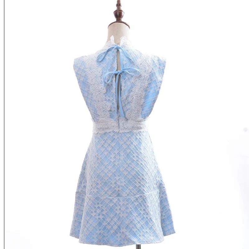 2017 летний пляж кружева платья женщин стенд воротник сексуальная выдалбливают