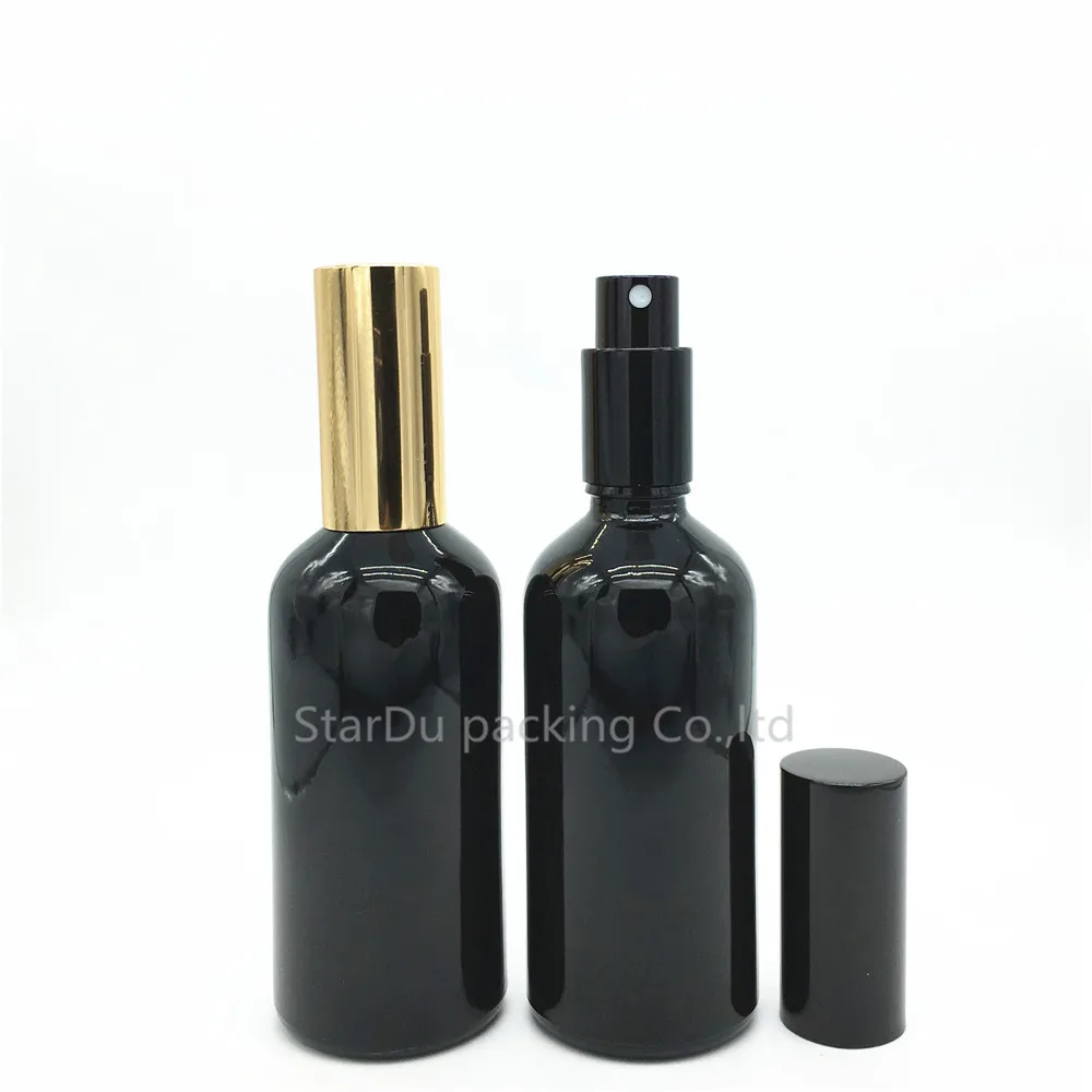 

100pcs 100ml Black Glass Bottle With Aluminum sprayer, 100cc Essential Oil Spray Perfume Bottles