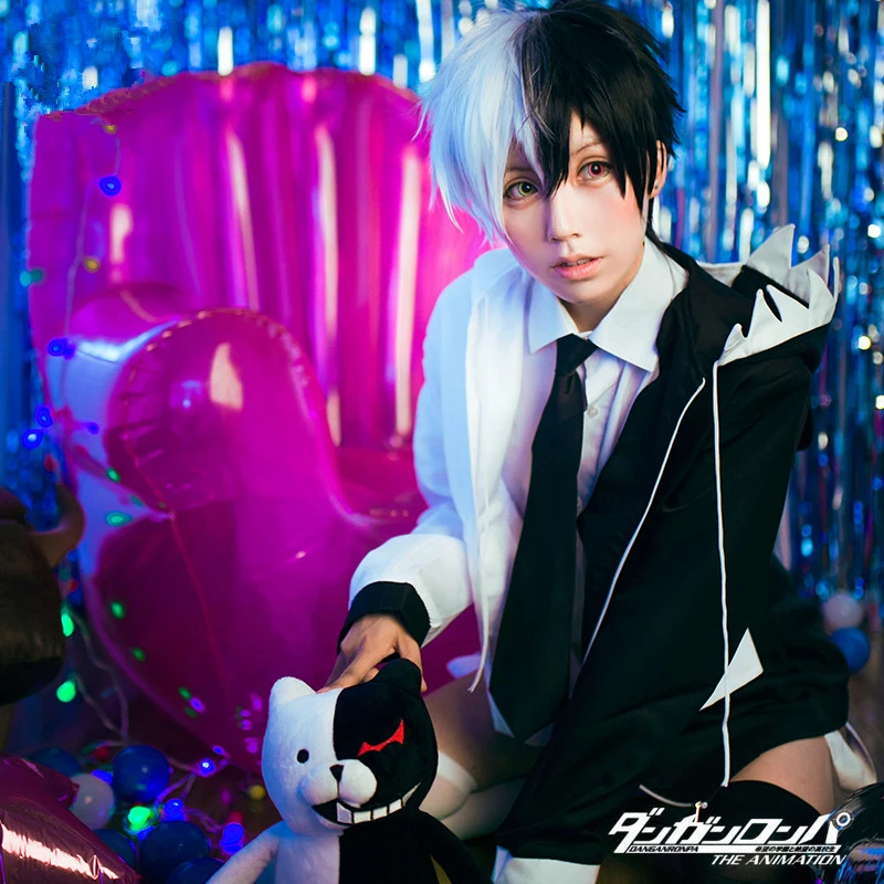 Костюм женский на Хэллоуин униформа данганронпа черно белый костюм пальто +