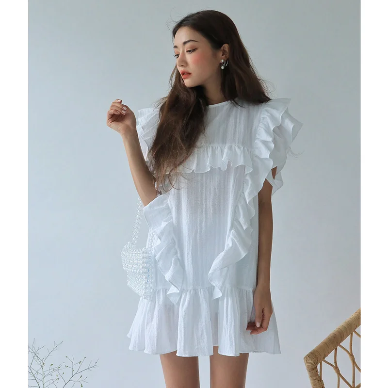 Pantalon летнее платье с рюшами белое круглым вырезом vestidos tallas grandes mujer богемное