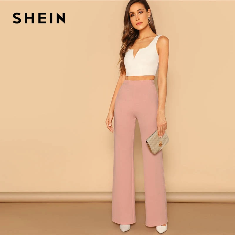 SHEIN Однотонный Расклешенные Брюки Стильный Офисные Летние Брюки