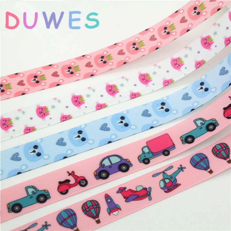 

DUWES 50 ярдов, кошка, автомобиль, самолет, животные, Печатный Grosgrain, искусственный бант, головной убор, украшение, оптовая продажа, DIY OEM D1114