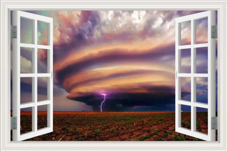 19 3d Вид из окна стены удивительный Lightning Пейзаж Современная Природа обои фрески Стикеры наклейка виниловые Home Decor Гостиная - Цвет: 19