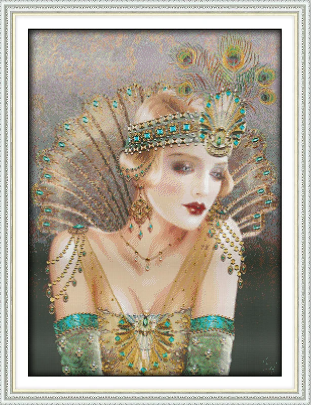 

The beautiful queen of the peacock Printed Canvas DMC Counted Cross Stitch Kits printed Cross-stitch set Embroidery Needlework