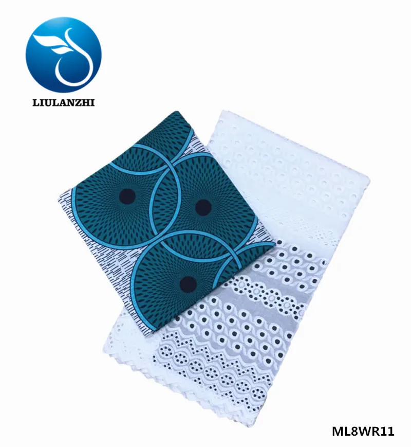 

LIULANZHI Wax Prints Fabric Cotton Afrcian 3 yards and Voile Lace 2.5yards African Nigerian Lace design 2019 ML8WR09