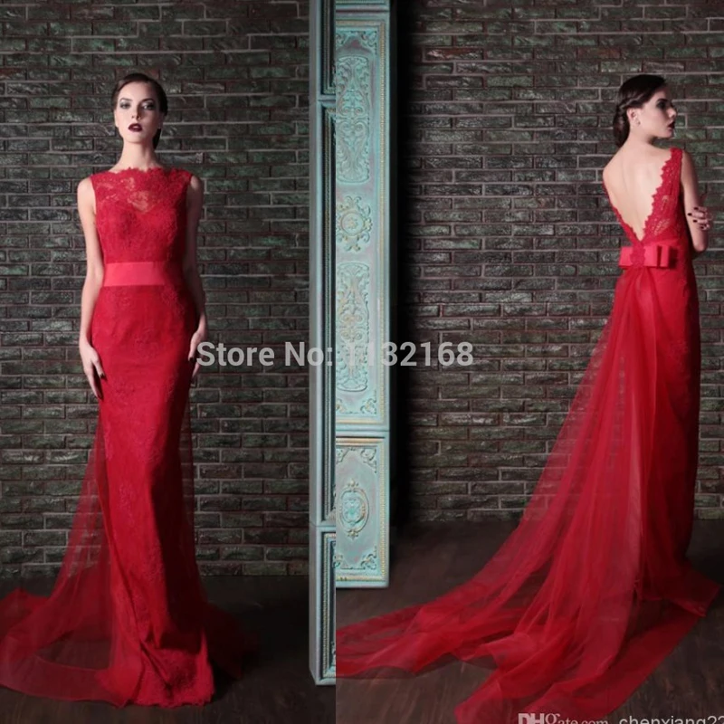 

Sexy Cheap 2019 boat neck Mermaid red backless lace Prom dresses gowns Formal beading evening party dresses gowns under 200