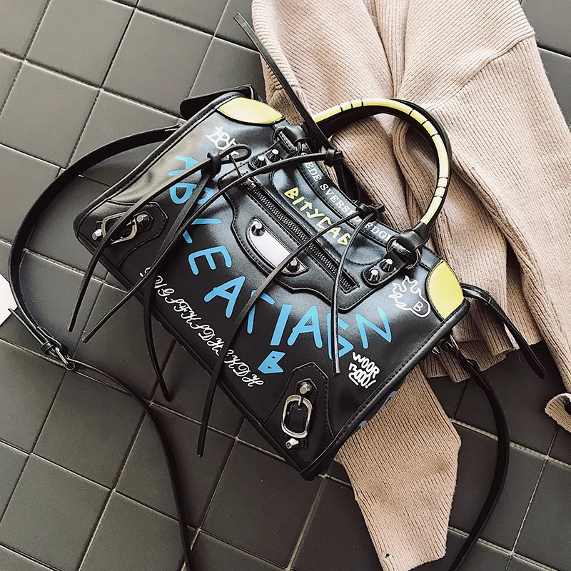 Ray Boom Brand Design Panelled Women Handbags Fashion Trend Graffiti Girl Shoulder Bags High Quality PU Leather Feminina | Багаж и сумки