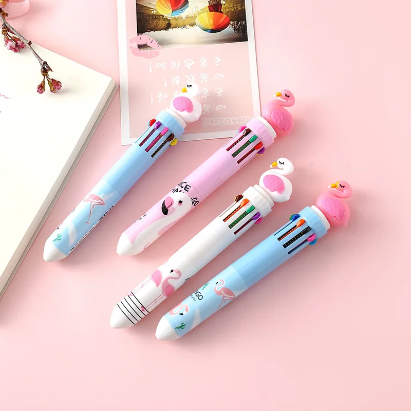 

10 colors Flamingo Ballpoint Pen Cute Press unicorn dinosaur Ball Pens Stationery gift Material Escolar school writing supplies