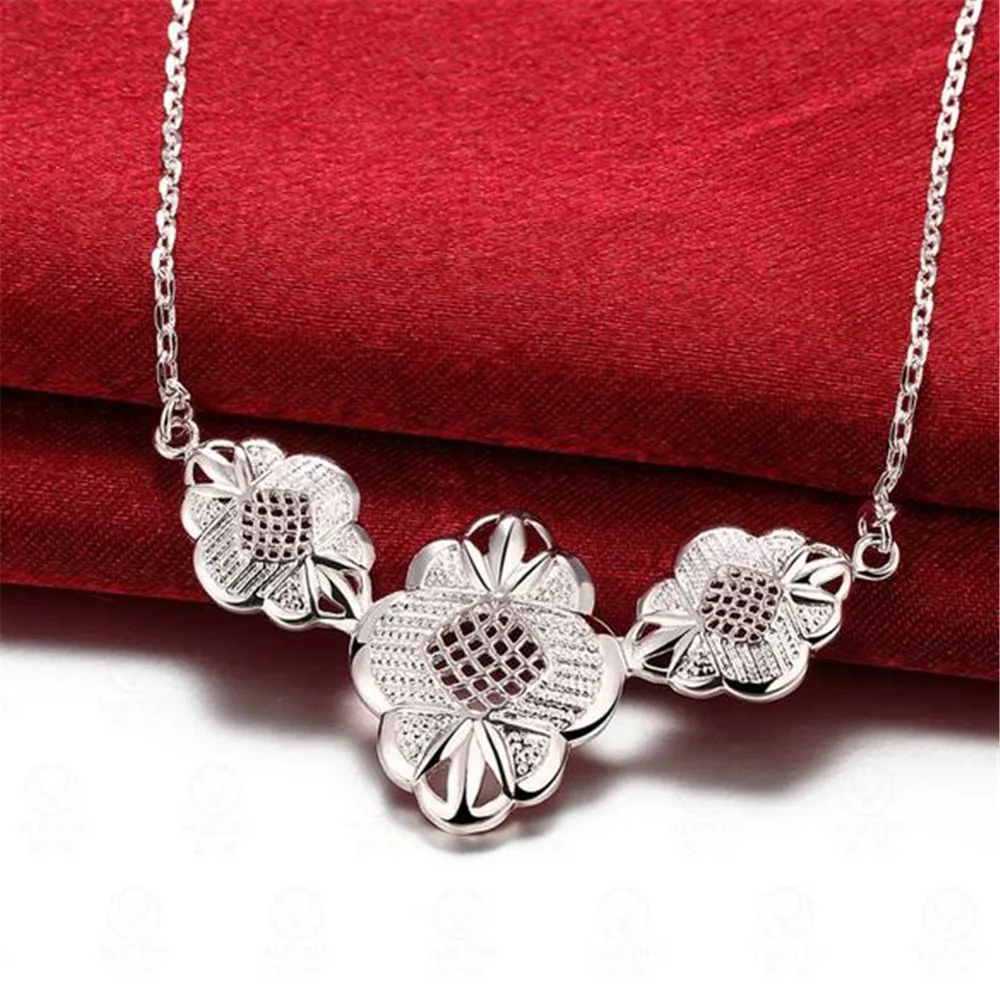 925 Sterling Silver colorFlower Necklace fashion silver chain clavicle short Necklaces &amp Pendants for women collar fine jewelry |