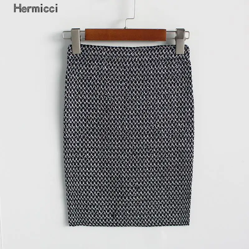 Женская трикотажная Мини юбка Hermicci золотистая/Серебристая облегающая карандаш