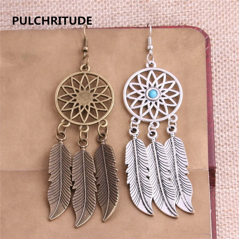 PULCHRITUDE 4 шт. 2 пары металлическая античная бронза серебряное дерево перо Синий