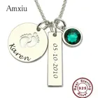Ожерелье Amxiu из стерлингового серебра 925 пробы, ювелирные изделия на заказ, гравировка имени ребенка, даты, с подвеской в виде ножки, подарок матери