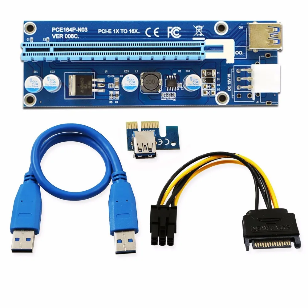 6 шт. 006C PCIe PCI E Express Riser Card 1x к 16x USB 3 0 Дата кабель адаптер SATA 4Pin IDE Molex pin для майнинга