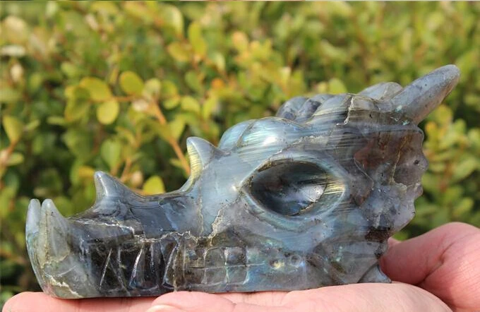 1.12 kg Natural Labradorite Carved Crystal Dragon Skull Head Carving | Дом и сад