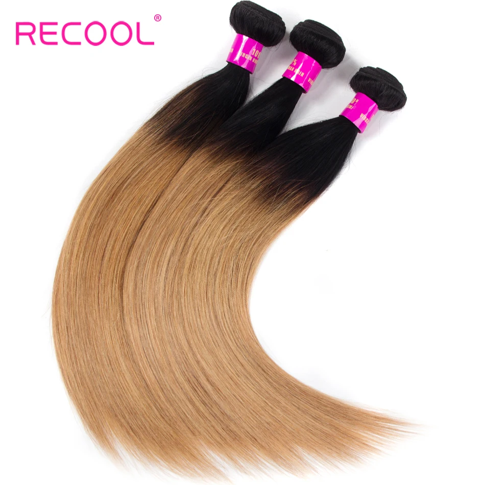 Recool волосы бразильские Weave Связки 1B 27 покраска методом Омбре пучки волос Remy