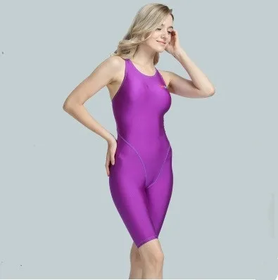 Женский NylonOne Piece дышащий гоночный лоскутный соревновательный профессиональный купальник женский плюс размер купальный костюм Спортивная пляжная одежда - Цвет: Фиолетовый