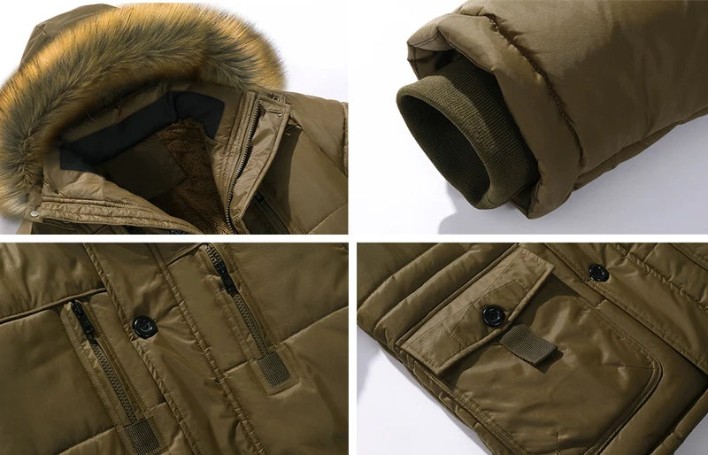 

Mens Fashion Winter Warm Coat Padded Thicken Fur Collar Hat Caps Hooded Hoodies Pockets Down Jacket Parkas Outerwear Big 2J1111