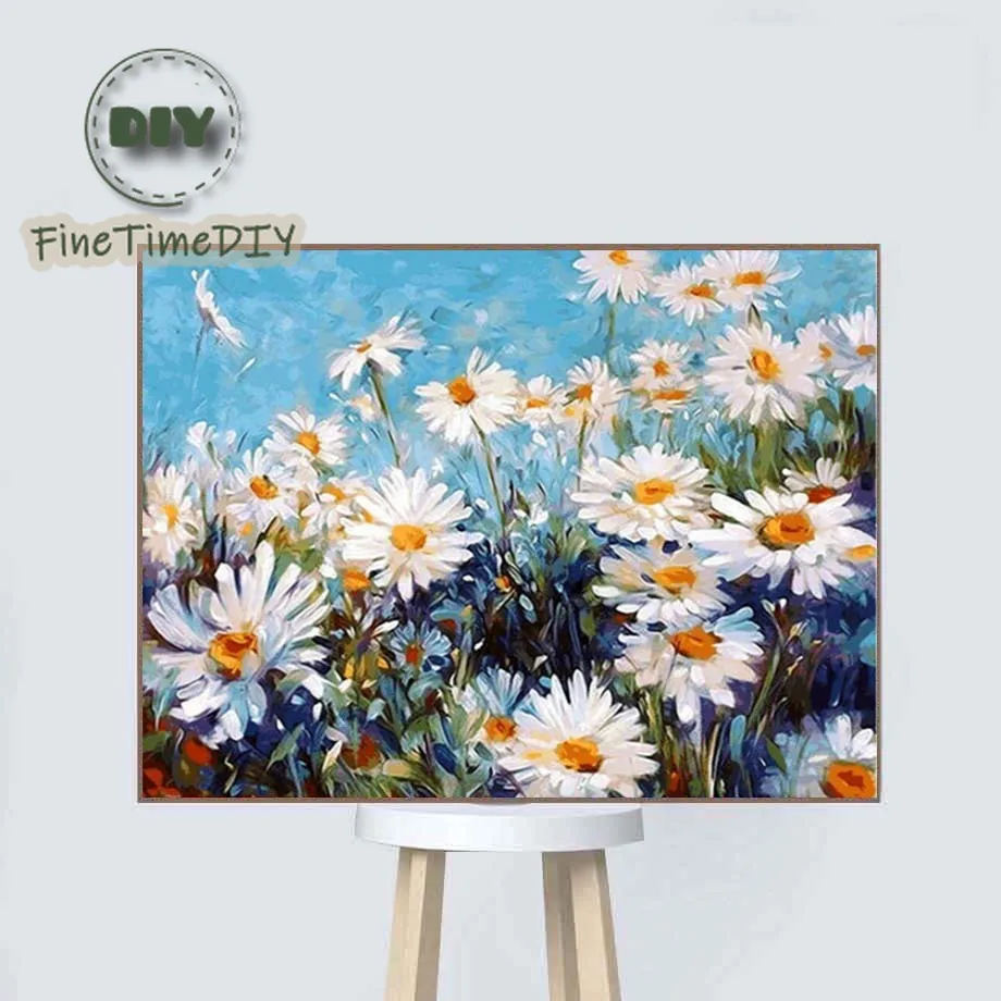 Полноразмерная/круглая алмазная живопись FineTime ромашки цветы 3D вышивка крестиком