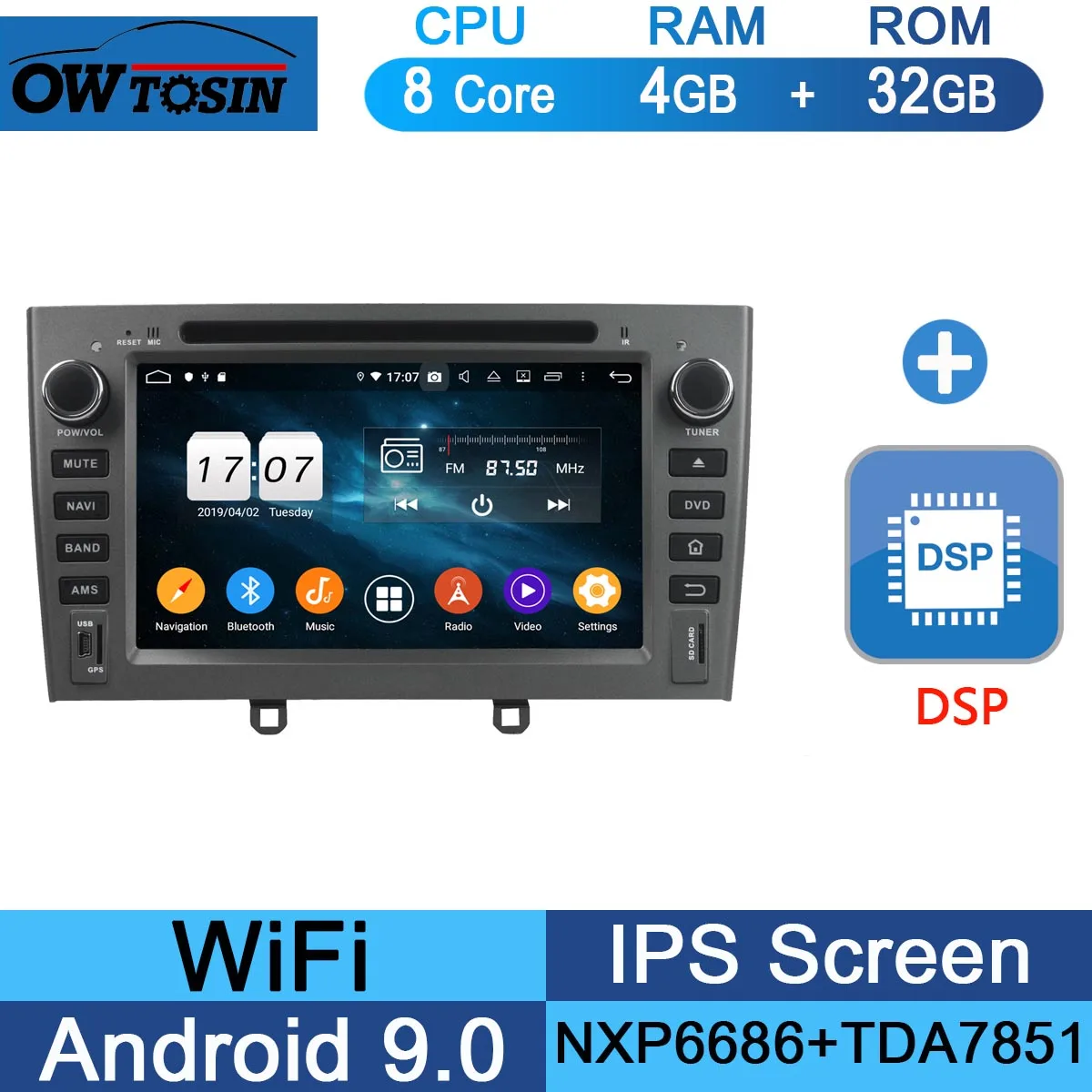 32G DSP " ips Octa 8 Core 4G 64G Android9.0 автомобильный dvd-плеер для peugeot 408 308 308SW 2007-2011 DSP радио gps Parrot BT Adas мультимедиа - Цвет: 32G DSP