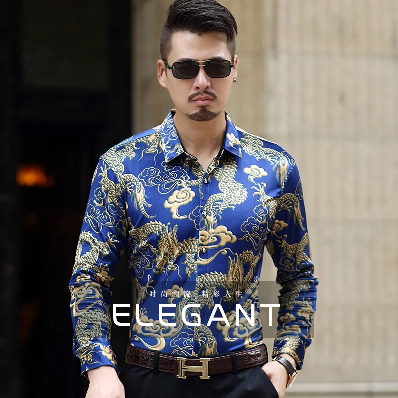Высокое качество Camisa Masculina модная 2018 приталенная золотая бархатная рубашка