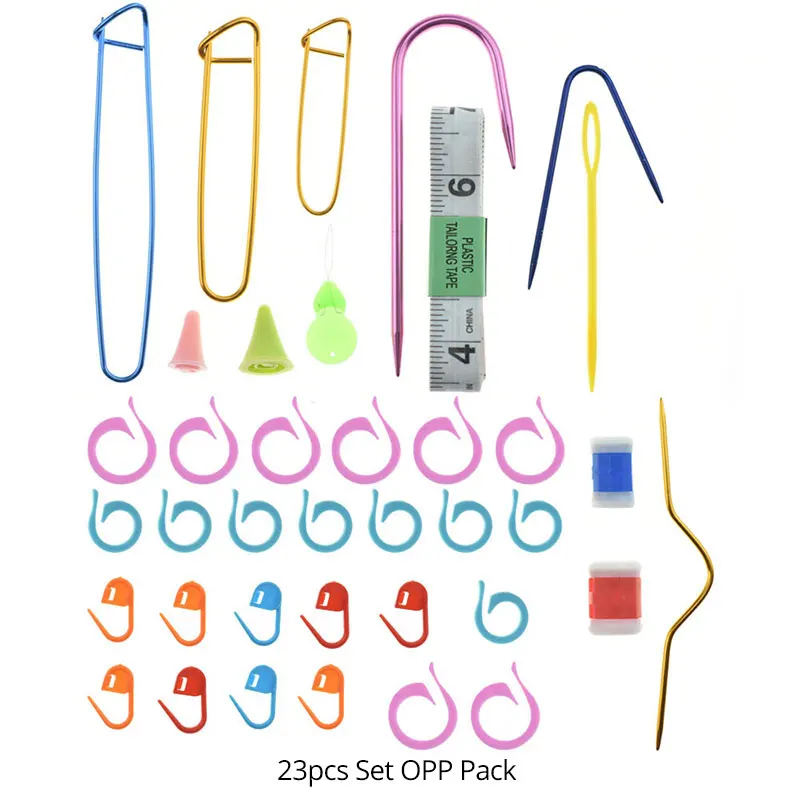 23pcs Set OPP Pack 40 шт. Сделай Сам декоративный набор инструментов алюминиевый Сафти пинкс лента пластиковые вязальные иглы стежки маркеры швейные инструменты аксессуары - Цвет: 23pcs Set OPP Pack