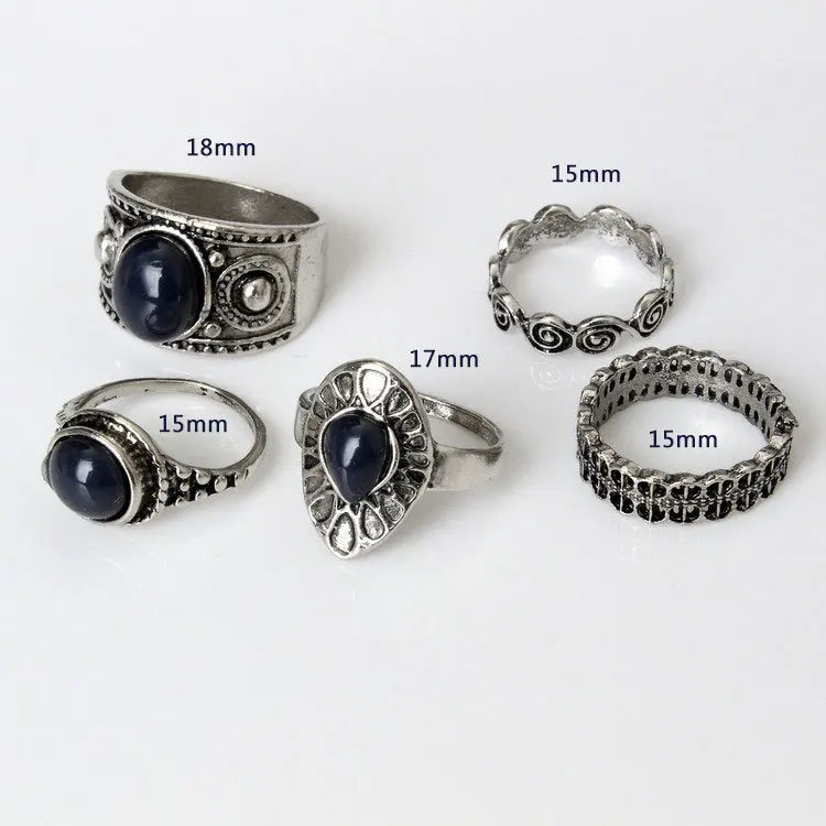 5 Pcs/set Bohemian Retro Crystal Flower Leaves Hollow Lotus Gem Gold/Silver Ring Set Women Wedding Anniversary Gift | Украшения и