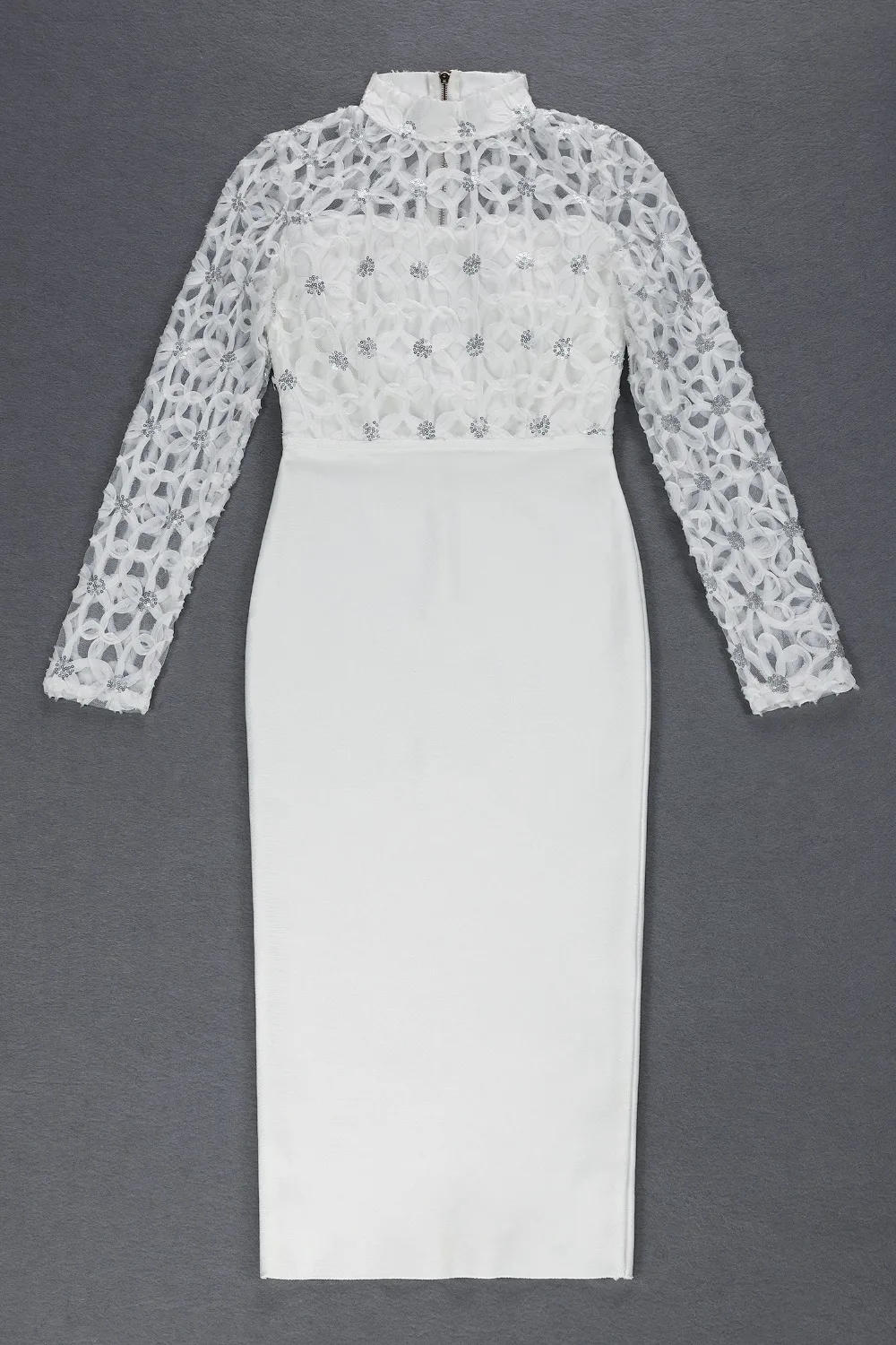 2018 Новое поступление белый блестками сетки водолазка Для женщин высокого