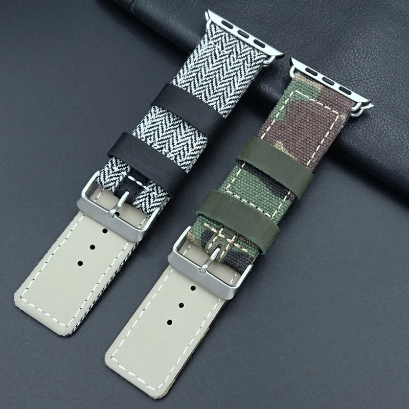 Кожаный ремешок для часов iWatch из холщовой ткани apple watch Аксессуары браслета 38 мм 42