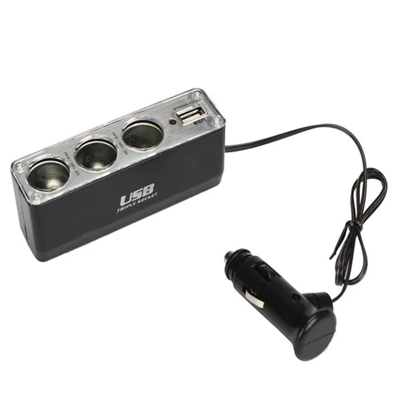 Зарядное устройство USB + тройные розетки автомобильный прикуриватель сплиттер