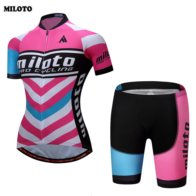 

MILOTO Quick Dry Breathable Cycling Jersey Short Sleeve Summer Women Shirt Bicycle Wear Tops Bib Shorts Cycling Clothing