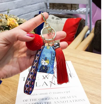 Милый плюшевый брелок-подвеска в виде кошки с кисточками Kawaii, брелок для женщин, игрушечный брелок для автомобиля - Цвет: Light Blue