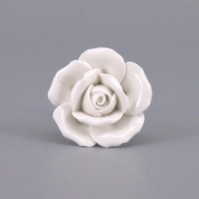 Europe Design White Porcelain Cabinet Closet Door knobs Drawer Ceramic Dresser Chest Bin Flower Pull Handles | Обустройство дома