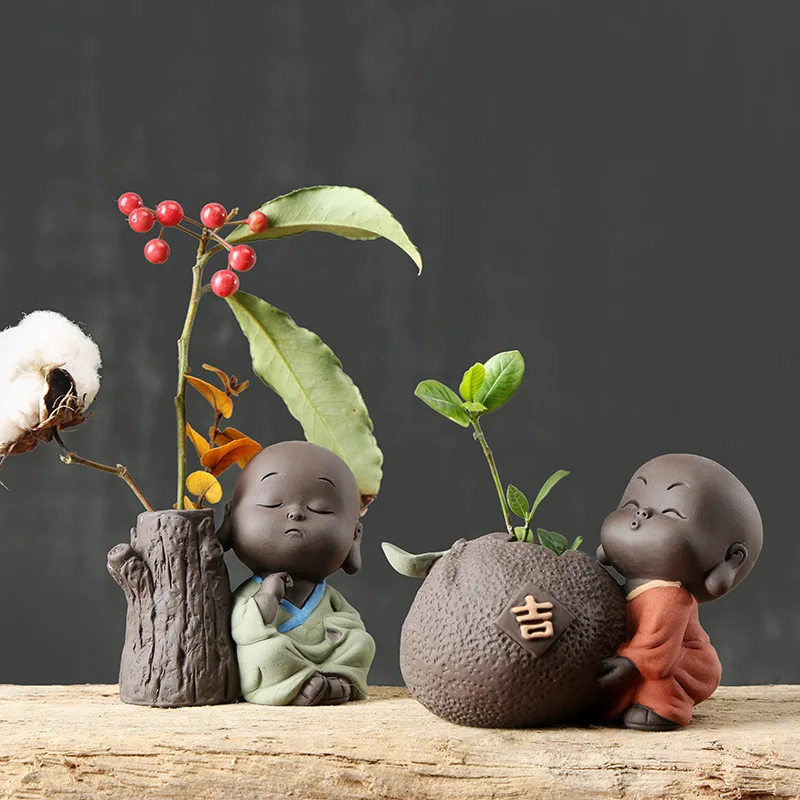 Creative Cute Monk Vase Painted Pottery Boutique Gardening Plant Bonsai Hydroponic Flower Pot Table Vases Tea Pet Crafts Decor | Дом и сад