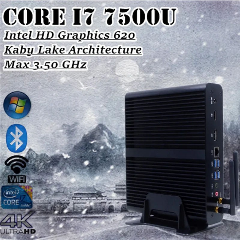 Процессор EGlobal fanless Mini PC Wins10 Kaby Lake Intel Core i7 7500U HD Графика 620 мини настольных игр Computer