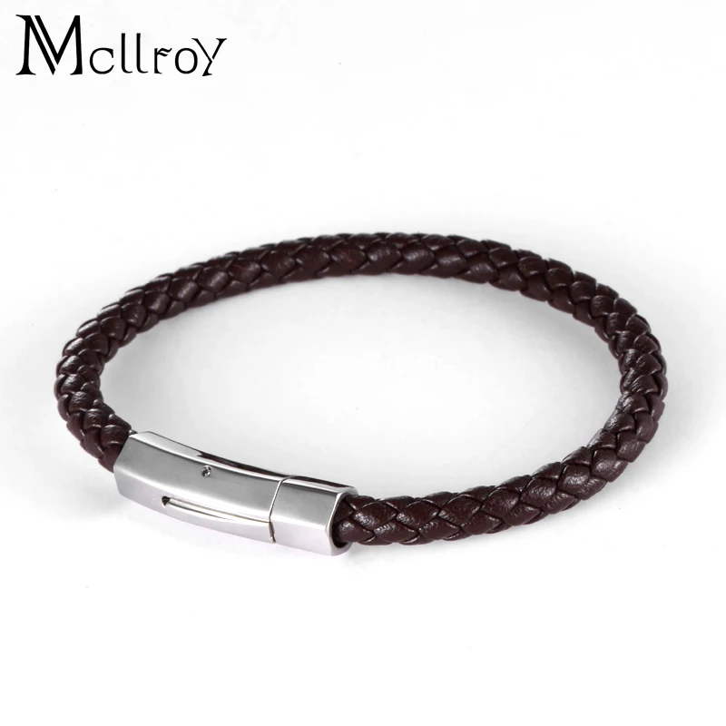 Mcllroy мужской браслет стальная проволока и Кожаный Плетеный веревочный застежка