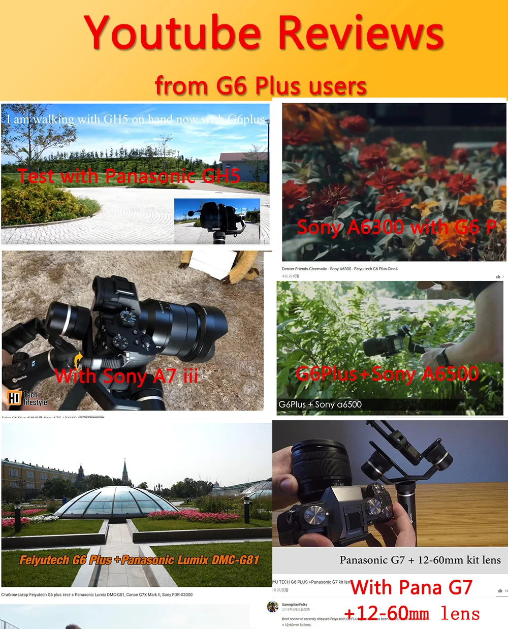 Feiyutech G6 плюс 3-осевой Карманный стабилизатор для экшн-камеры Gopro hero смартфонов беззеркальных экшн Камера sony a6000 RX0 RX100