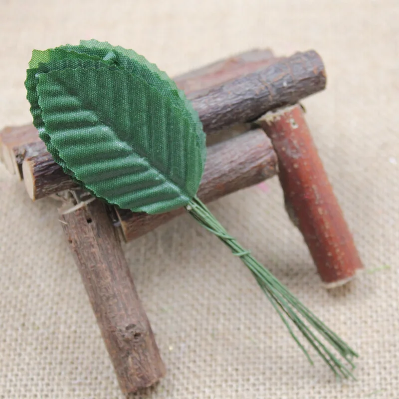 50Pcs/lot 5cm Pompon Mini Simulated leaves Artificial Silk leaf bouquet For Wreaths DIY Wedding Scrapbooking Fake leaf Flower