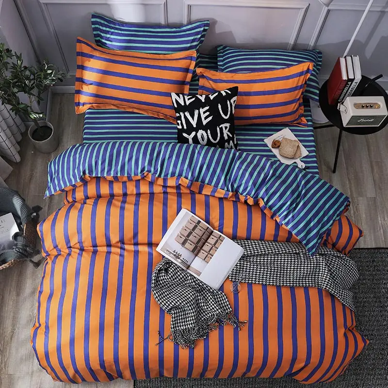

stripe bedding set luxury duvet cover set bed cover+pillowcase bed linen twin queen king comforter size bedding set adult kids