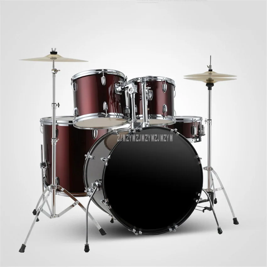 2 Cymbals WineRed Профессиональная музыкальная джазовая барабанная установка для детей и взрослых, комплект из 5 барабанов, 4/2 тарелок, двойной масляный барабан из сплава, музыкальные инструменты Q900, 4 цвета - Цвет: 2 Cymbals WineRed