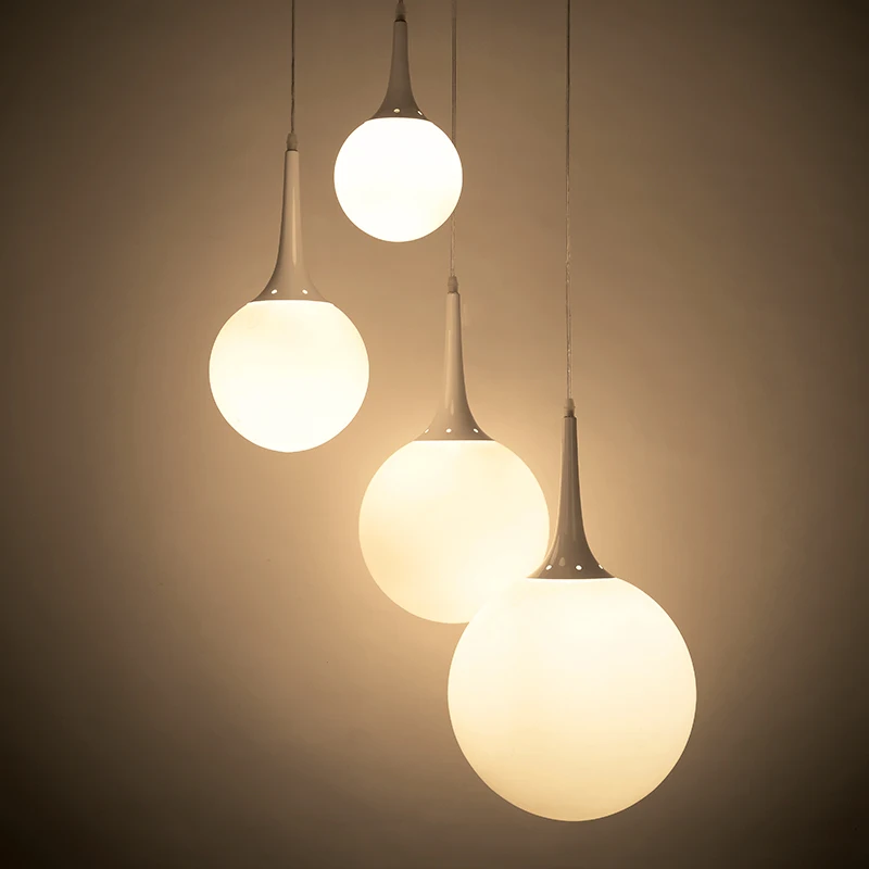 3 головы Современный короткий белый стеклянный шар подвесной светильник для