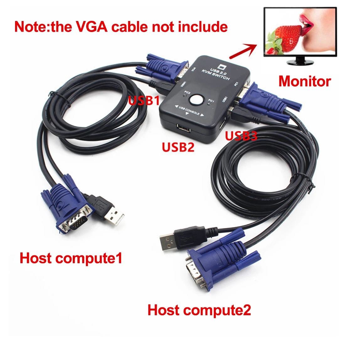 NOYOKERE USB 2.0 KVM Switch Switcher 1920*1080 3 Port VGA Splitter Box for Keyboard Mouse Monitor Adapter - Коммутатор KVM NOYOKERE USB 2.0 с разрешением 1920 * 1080, 3 портами VGA и разделителем для клавиатуры, мыши и монитора.