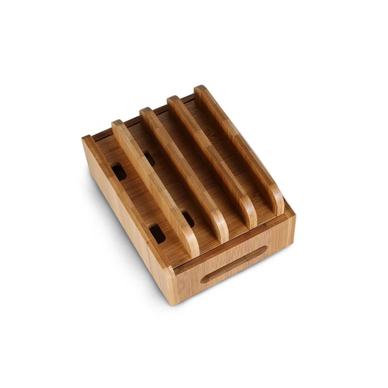 Бамбук Стенд Multi устройство Desktop Шнуры Организатор док станции зарядки Держатель