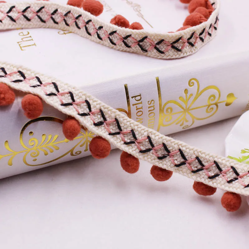 2.5cm Beige 1 ярд, богемная кружевная отделка, этническая кружевная лента с вышивкой, разноцветный круглый шар, кисточка, помпон, бусины, подвесные воротники, аксессуары для самостоятельного изготовления - Цвет: 2.5cm Beige