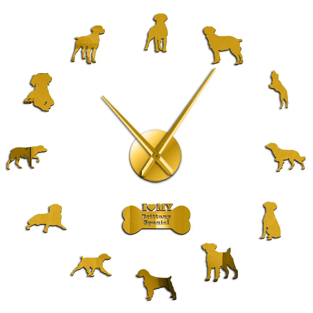 Gold Бескаркасные Brittany Spaniel собаки породы акриловые простые DIY настенные часы подарок для Brittany владельца модное украшение для дома часы - Цвет: Gold